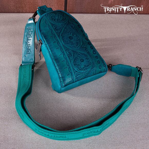 Montana West Floral Tooled Collection Sling Bag - Turquoise *NEW in Package* - Picture 3 of 6